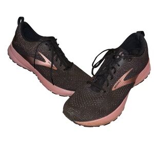 Brooks Revel 4 Energize Black & Glittery Rose Gold Running Shoes Sz 11.5